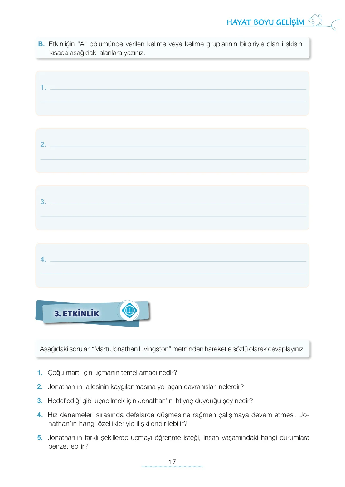 7. Sınıf Türkçe Ders Kitabı Cevapları Meb Yayınları 1. Kitap Sayfa 17
