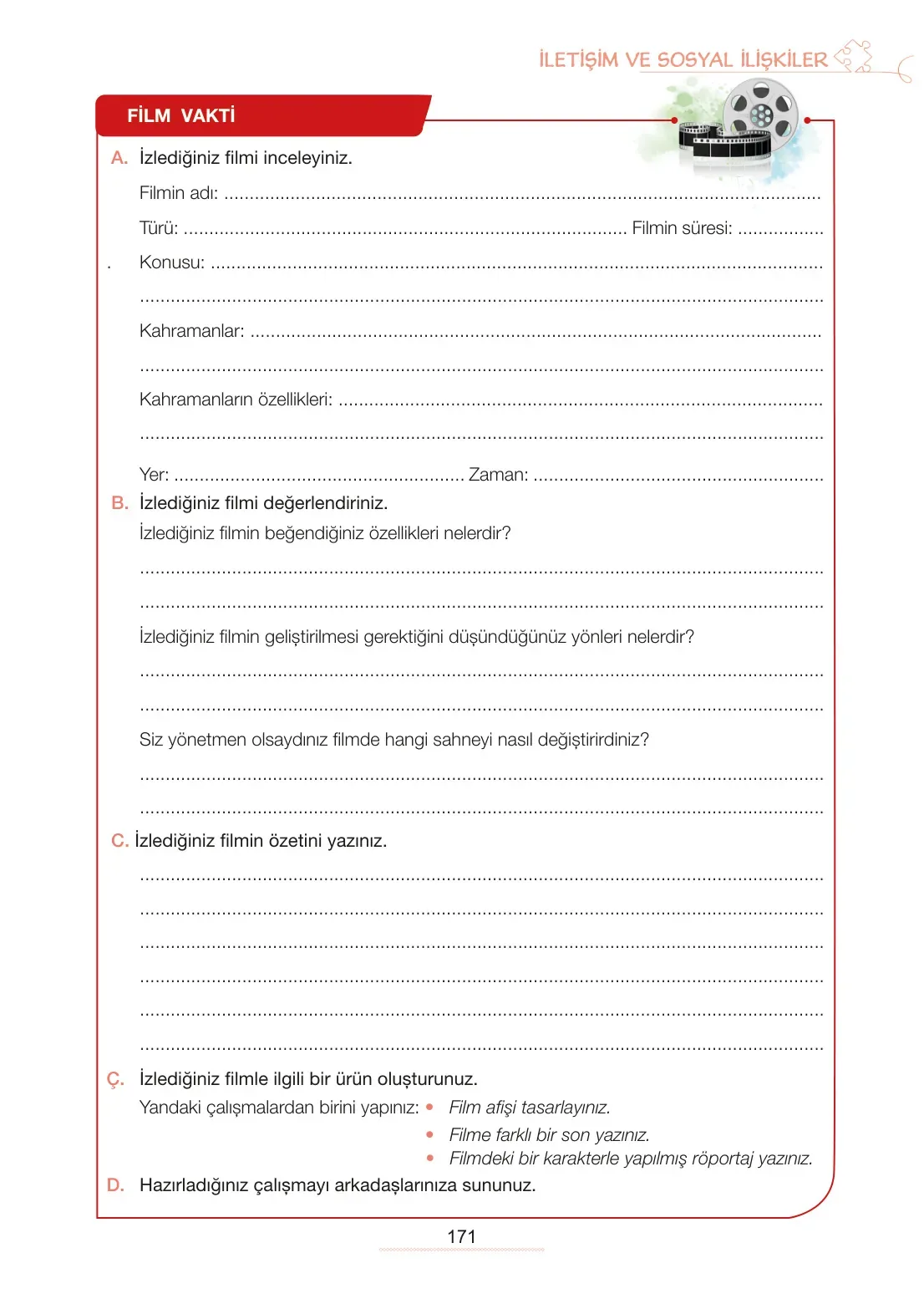 7. Sınıf Türkçe Ders Kitabı Cevapları Meb Yayınları 1. Kitap Sayfa 171
