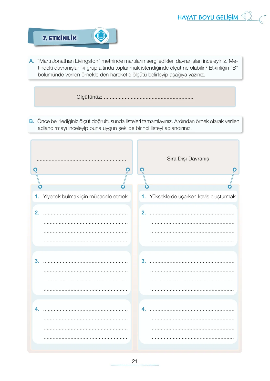7. Sınıf Türkçe Ders Kitabı Cevapları Meb Yayınları 1. Kitap Sayfa 21
