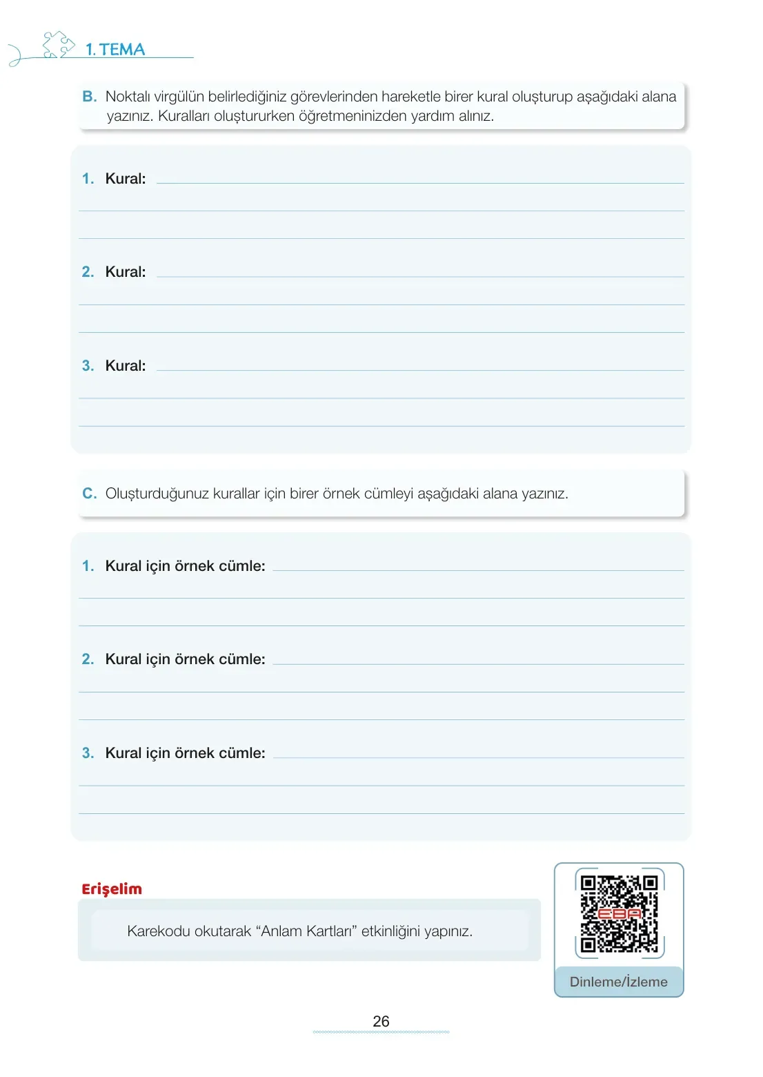 7. Sınıf Türkçe Ders Kitabı Cevapları Meb Yayınları 1. Kitap Sayfa 26
