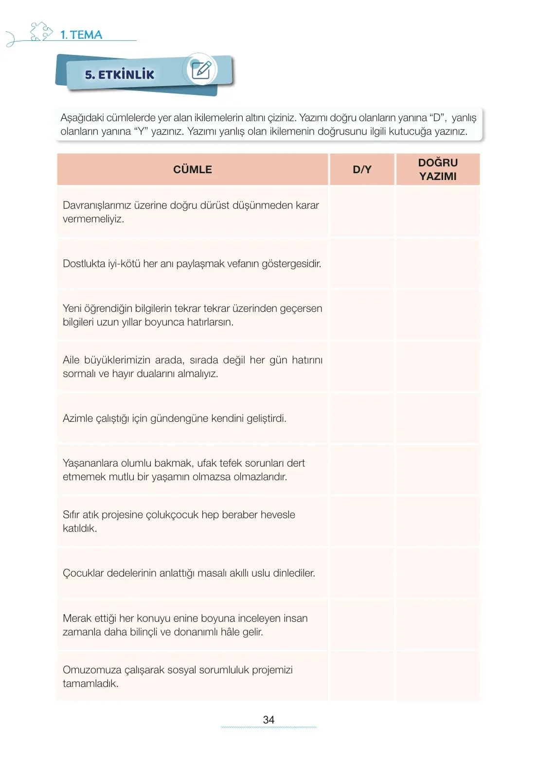7. Sınıf Türkçe Ders Kitabı Cevapları Meb Yayınları 1. Kitap Sayfa 34