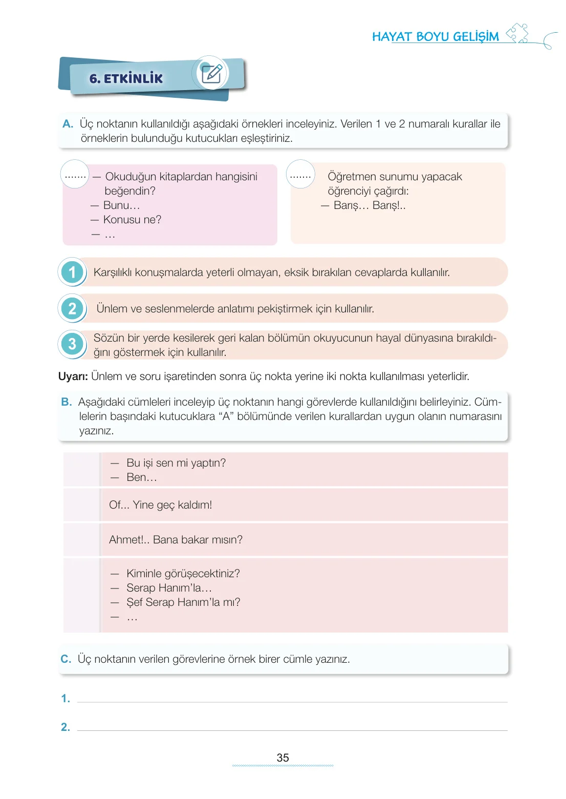 7. Sınıf Türkçe Ders Kitabı Cevapları Meb Yayınları 1. Kitap Sayfa 35