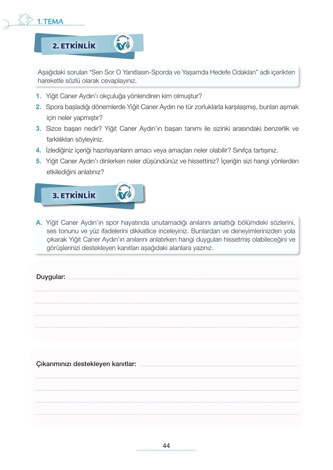 7. Sınıf Türkçe Ders Kitabı Cevapları Meb Yayınları 1. Kitap Sayfa 44