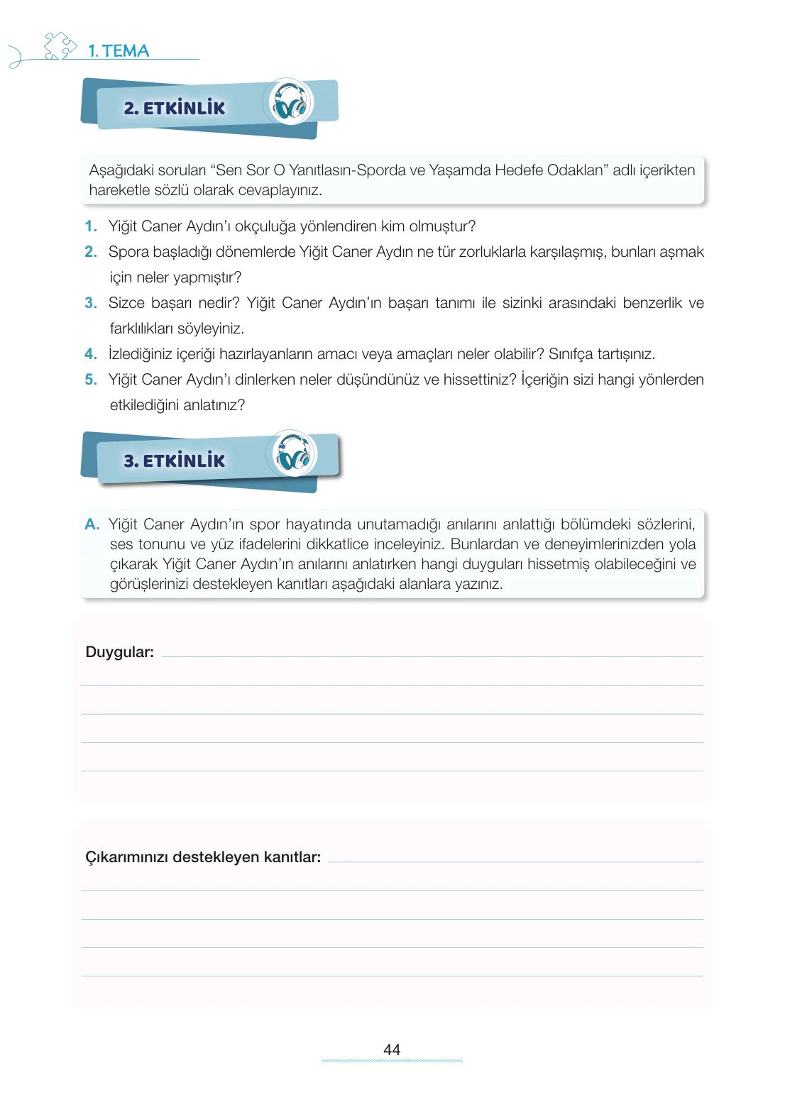 7. Sınıf Türkçe Ders Kitabı Cevapları Meb Yayınları 1. Kitap Sayfa 44