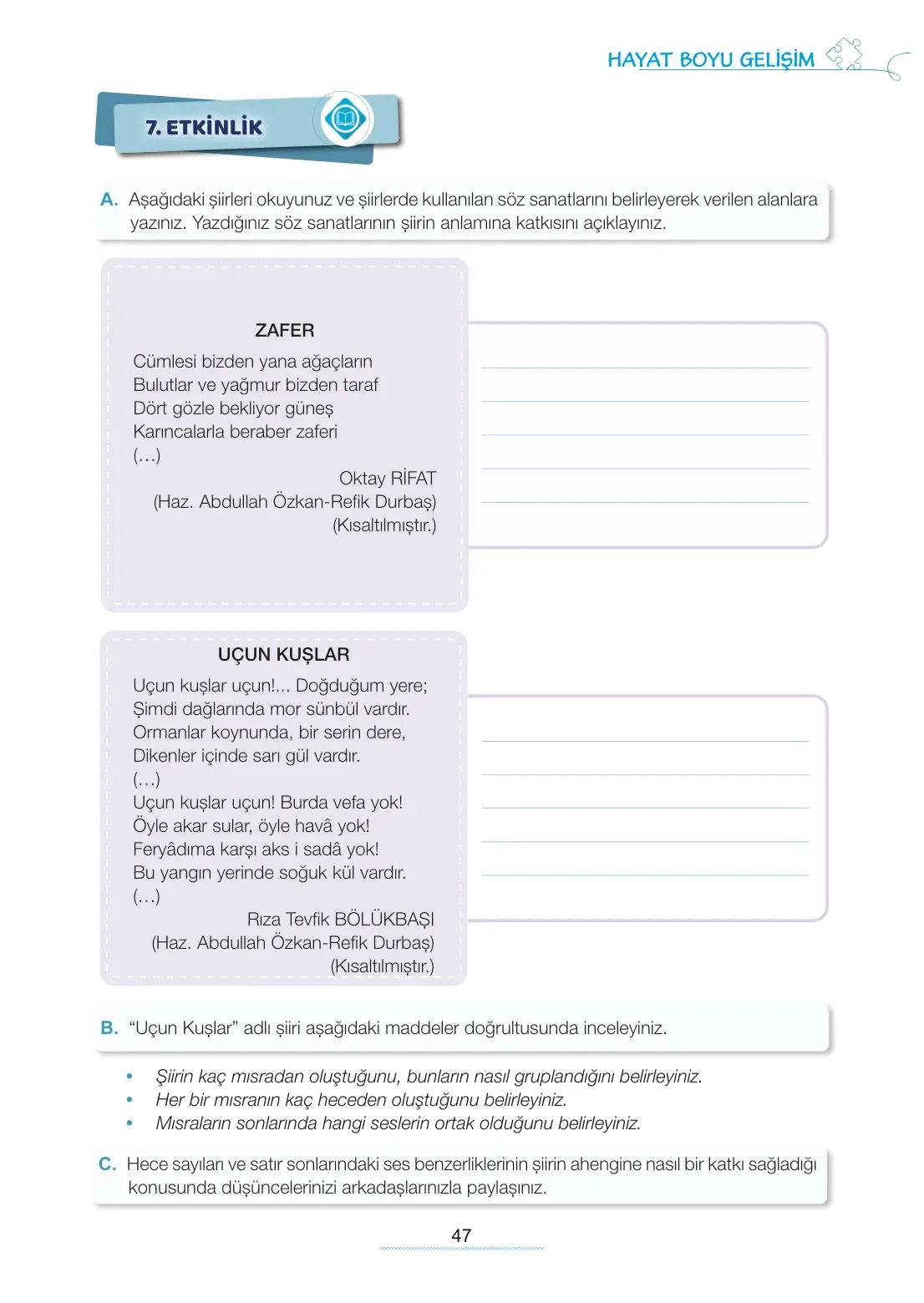 7. Sınıf Türkçe Ders Kitabı Cevapları Meb Yayınları 1. Kitap Sayfa 47