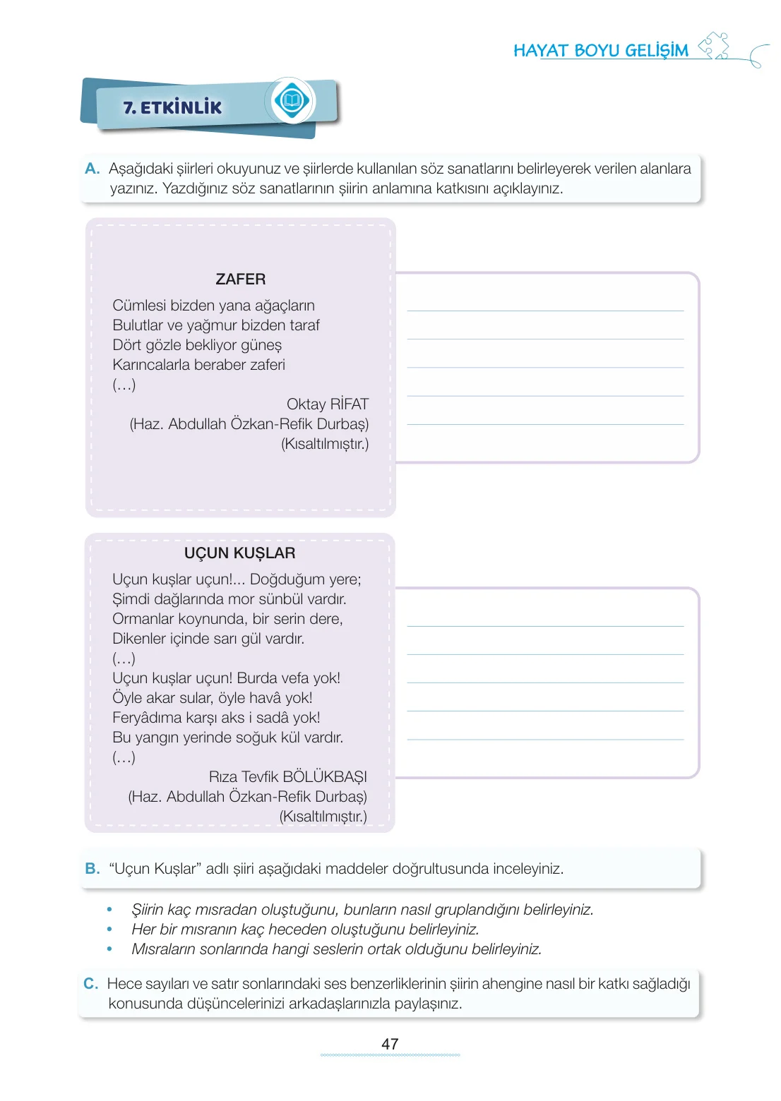 7. Sınıf Türkçe Ders Kitabı Cevapları Meb Yayınları 1. Kitap Sayfa 47