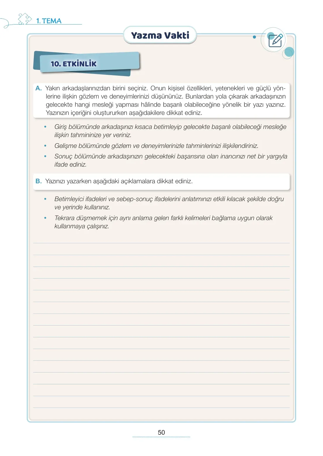 7. Sınıf Türkçe Ders Kitabı Cevapları Meb Yayınları 1. Kitap Sayfa 50
