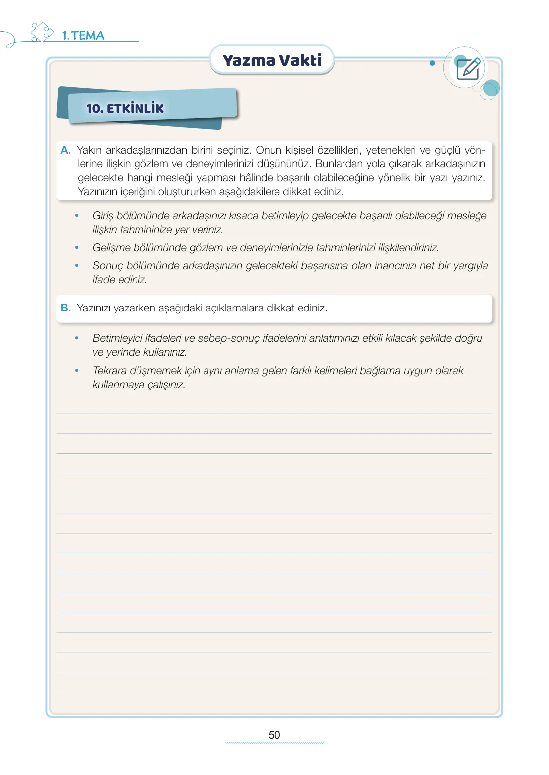7. Sınıf Türkçe Ders Kitabı Cevapları Meb Yayınları 1. Kitap Sayfa 50
