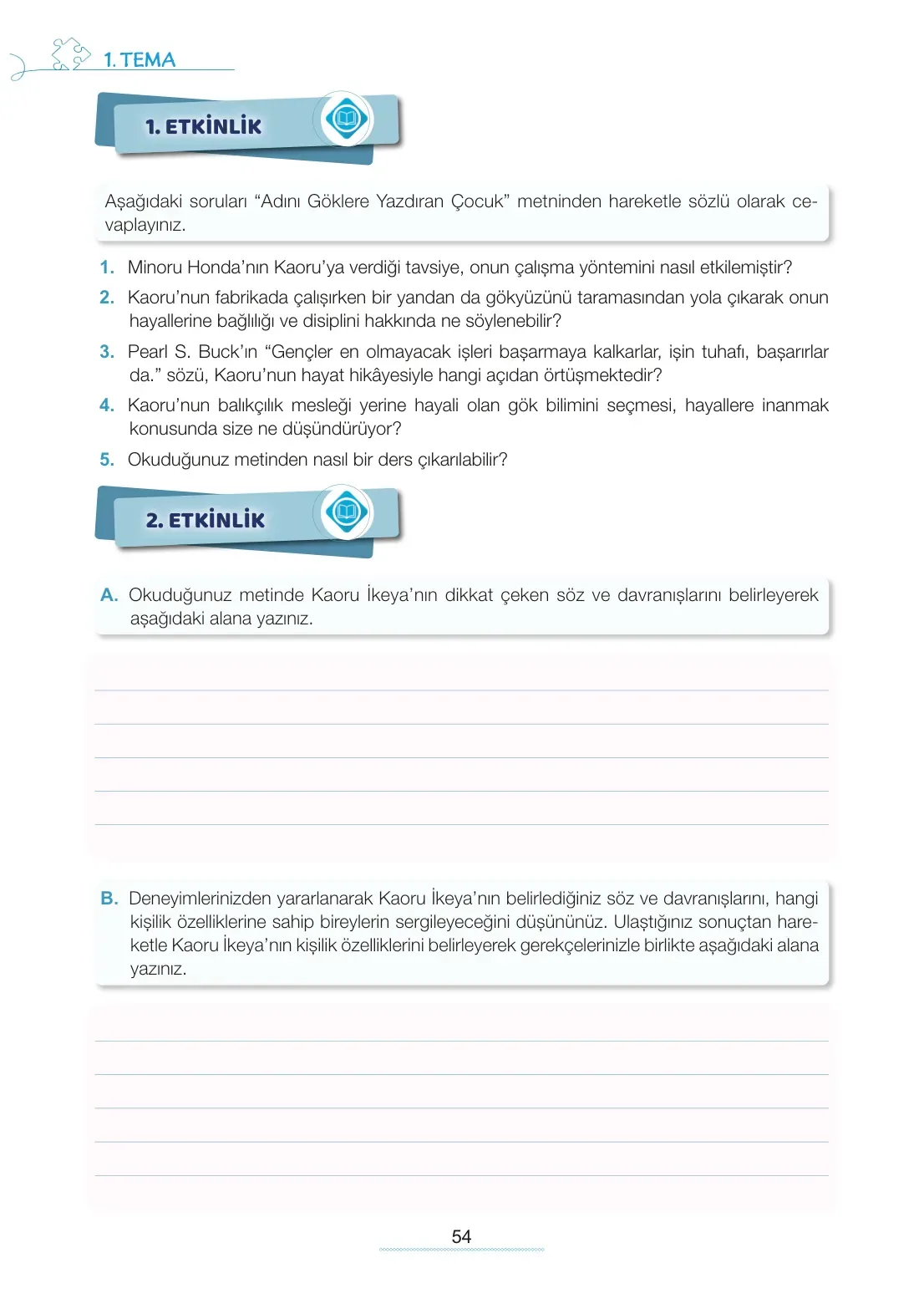 7. Sınıf Türkçe Ders Kitabı Cevapları Meb Yayınları 1. Kitap Sayfa 54