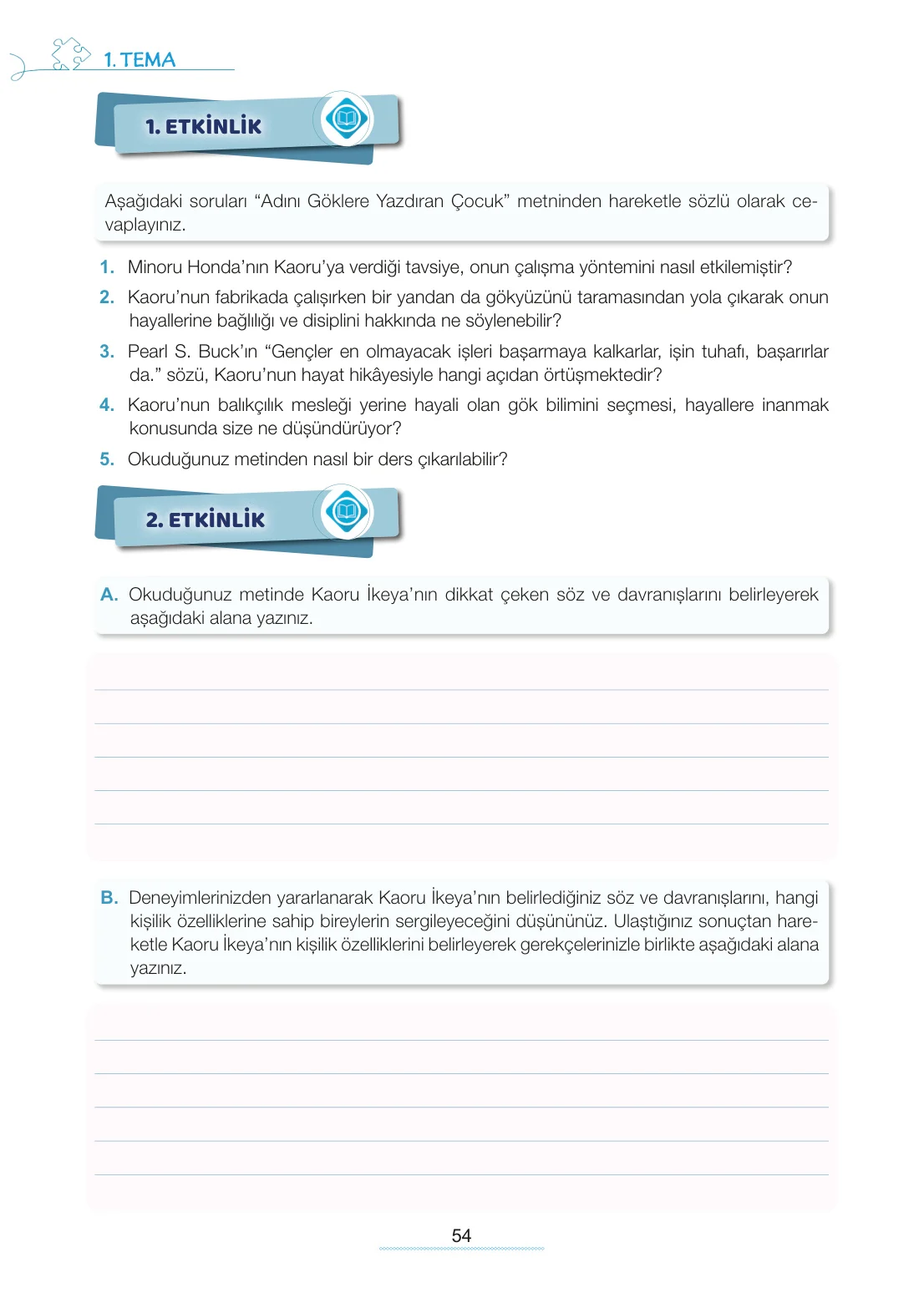 7. Sınıf Türkçe Ders Kitabı Cevapları Meb Yayınları 1. Kitap Sayfa 54