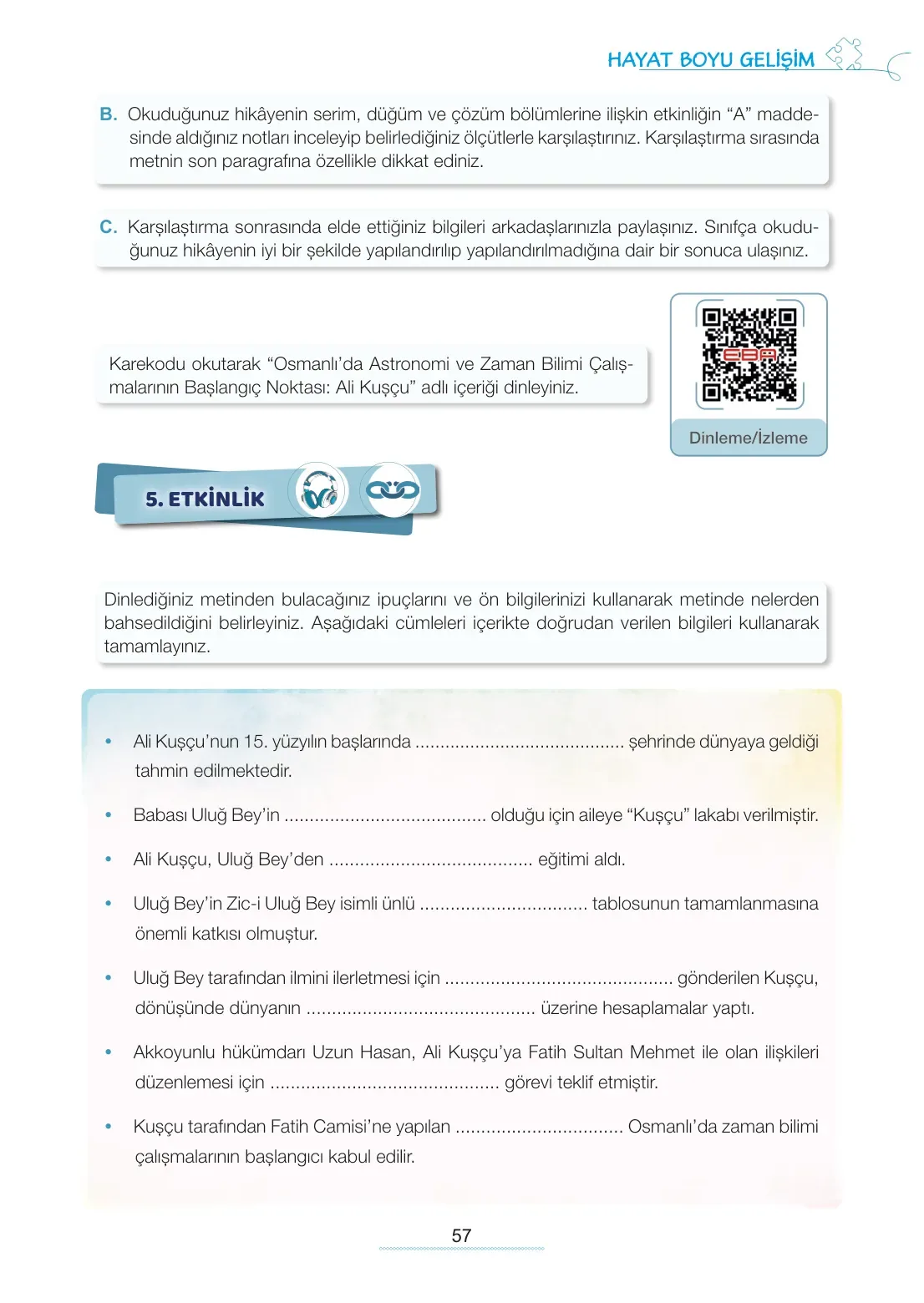 7. Sınıf Türkçe Ders Kitabı Cevapları Meb Yayınları 1. Kitap Sayfa 57