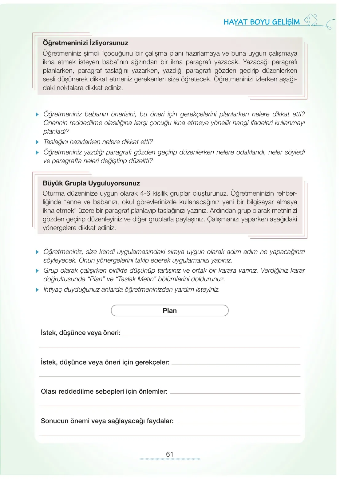7. Sınıf Türkçe Ders Kitabı Cevapları Meb Yayınları 1. Kitap Sayfa 61
