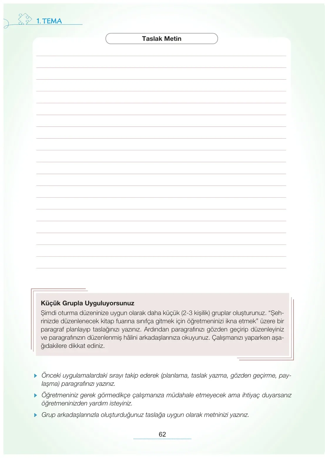 7. Sınıf Türkçe Ders Kitabı Cevapları Meb Yayınları 1. Kitap Sayfa 62