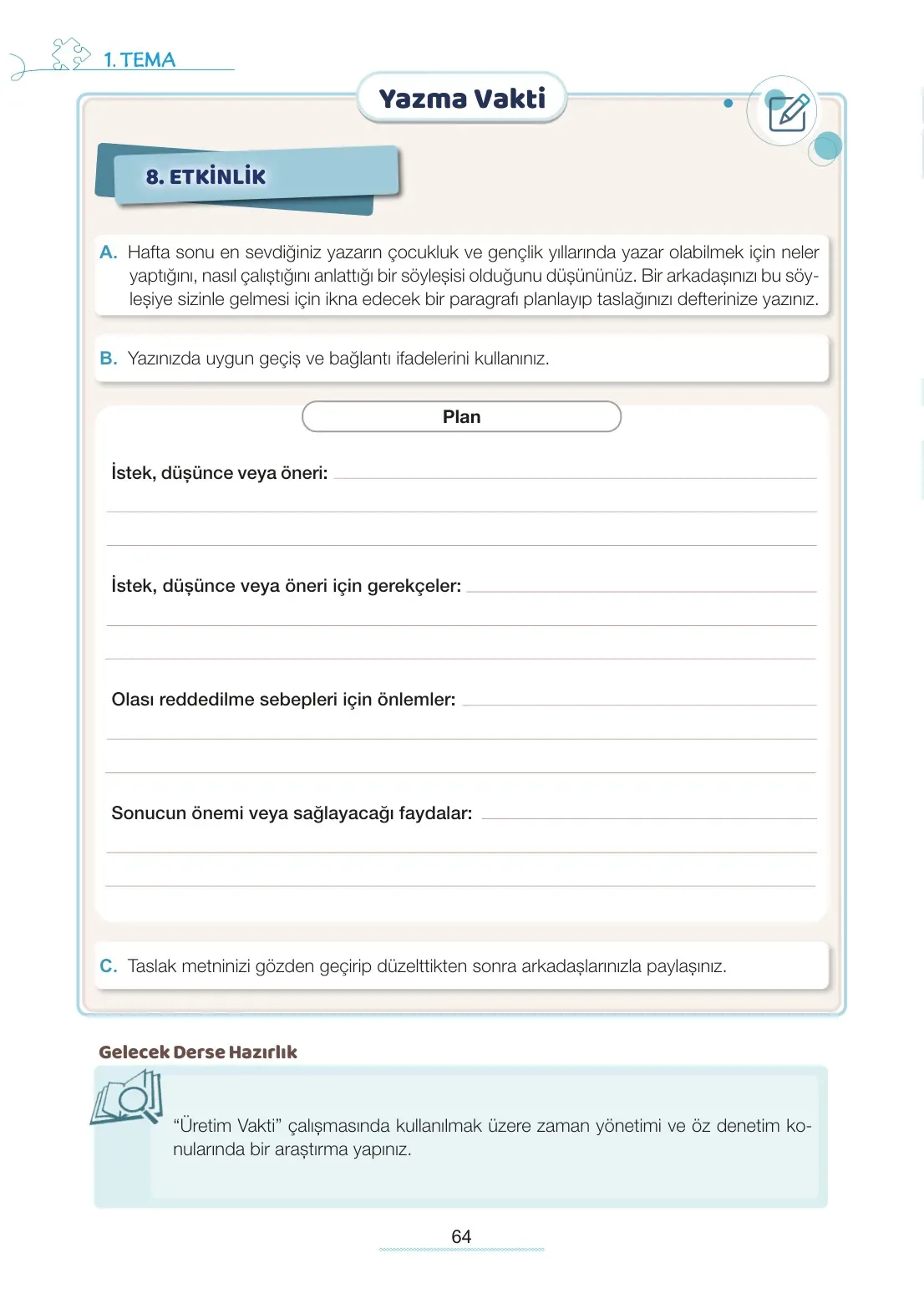 7. Sınıf Türkçe Ders Kitabı Cevapları Meb Yayınları 1. Kitap Sayfa 64