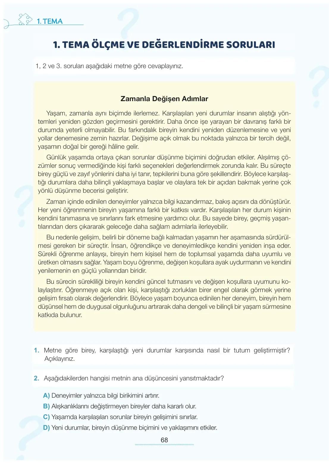 7. Sınıf Türkçe Ders Kitabı Cevapları Meb Yayınları 1. Kitap Sayfa 68