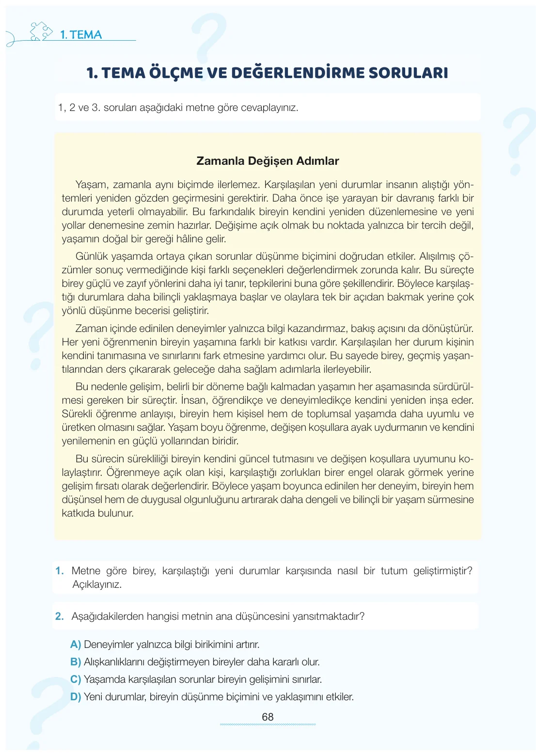 7. Sınıf Türkçe Ders Kitabı Cevapları Meb Yayınları 1. Kitap Sayfa 68