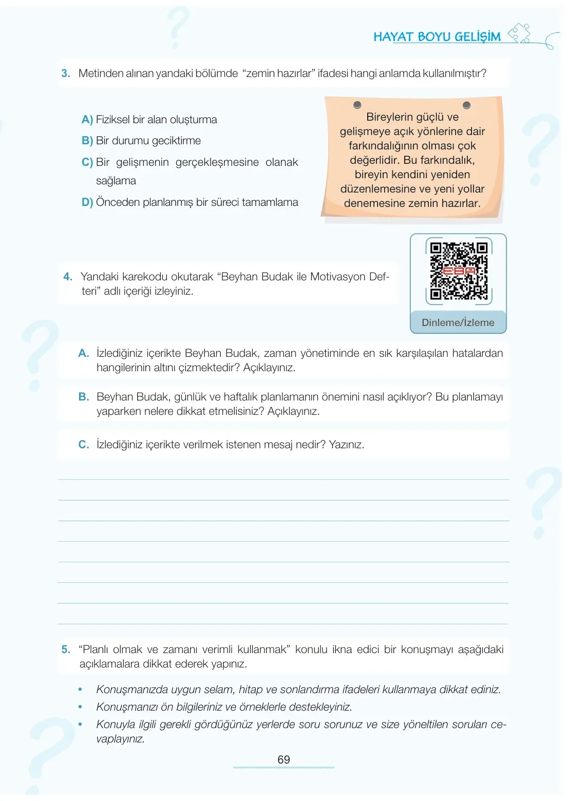 7. Sınıf Türkçe Ders Kitabı Cevapları Meb Yayınları 1. Kitap Sayfa 69