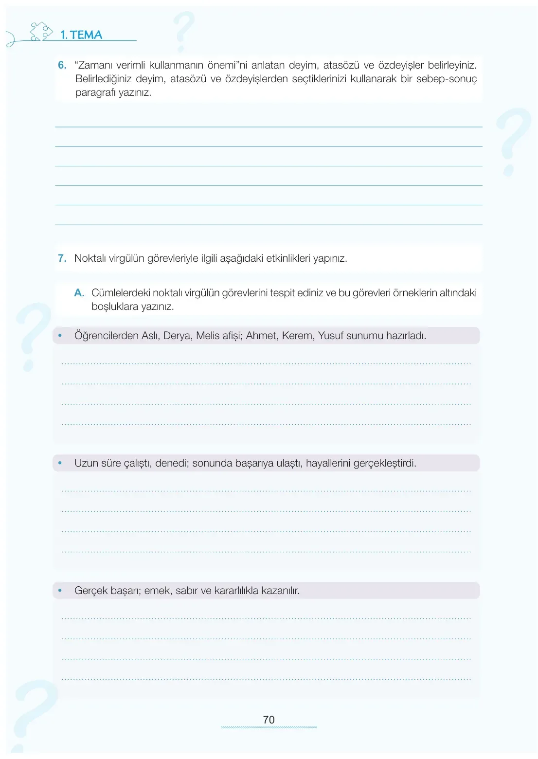 7. Sınıf Türkçe Ders Kitabı Cevapları Meb Yayınları 1. Kitap Sayfa 70