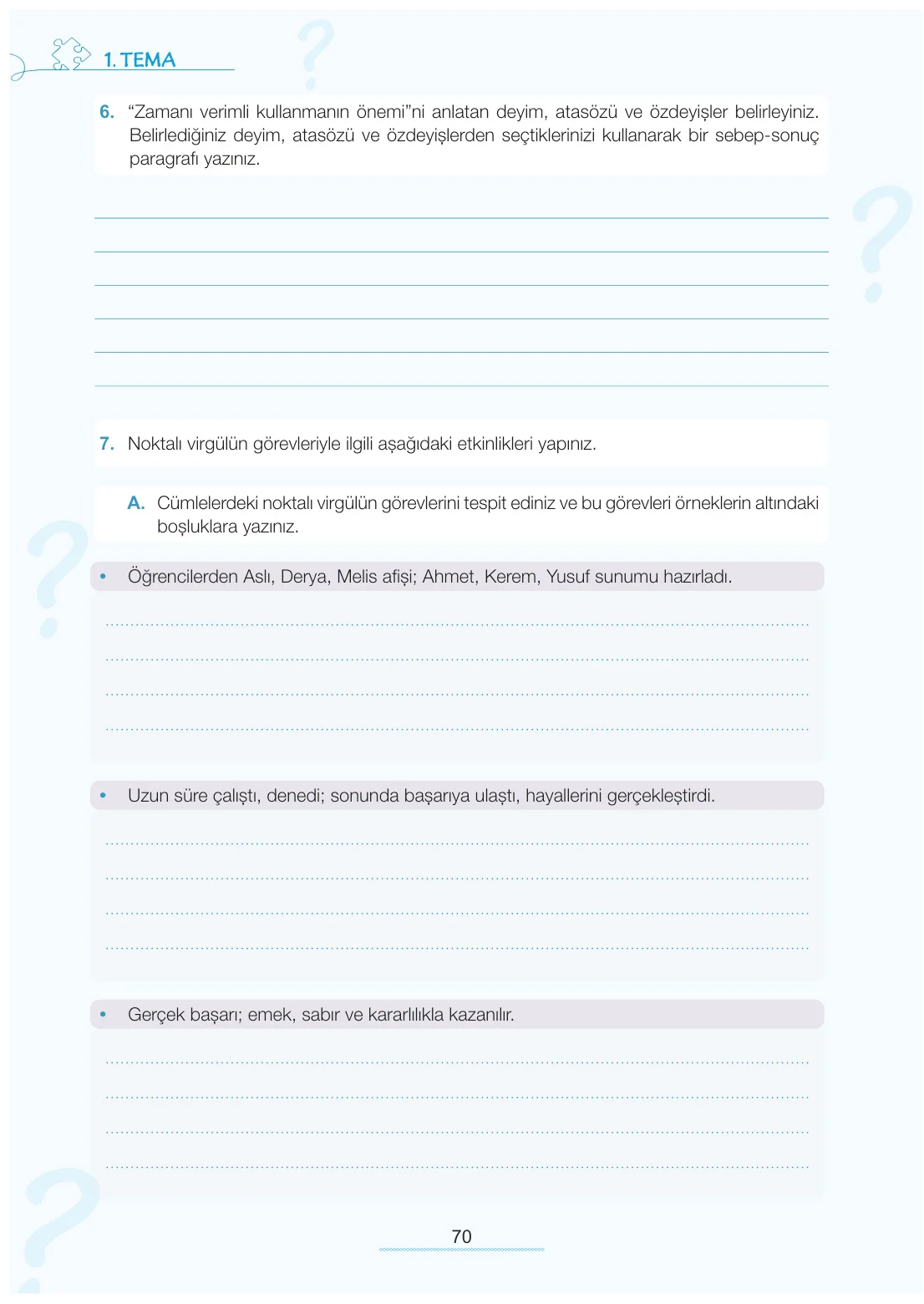7. Sınıf Türkçe Ders Kitabı Cevapları Meb Yayınları 1. Kitap Sayfa 70