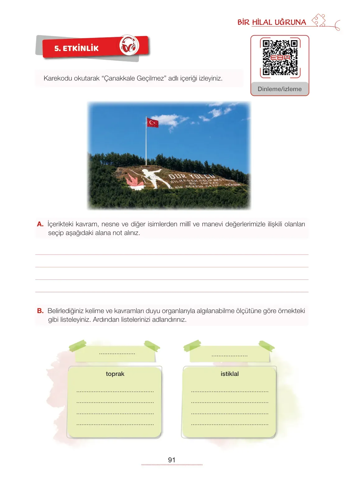 7. Sınıf Türkçe Ders Kitabı Cevapları Meb Yayınları 1. Kitap Sayfa 91