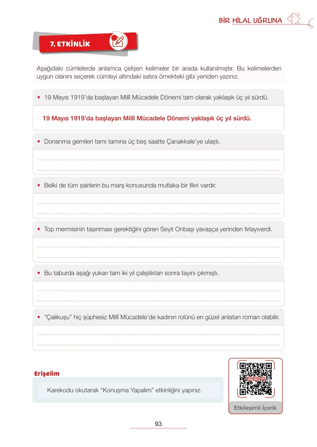7. Sınıf Türkçe Ders Kitabı Cevapları Meb Yayınları 1. Kitap Sayfa 93