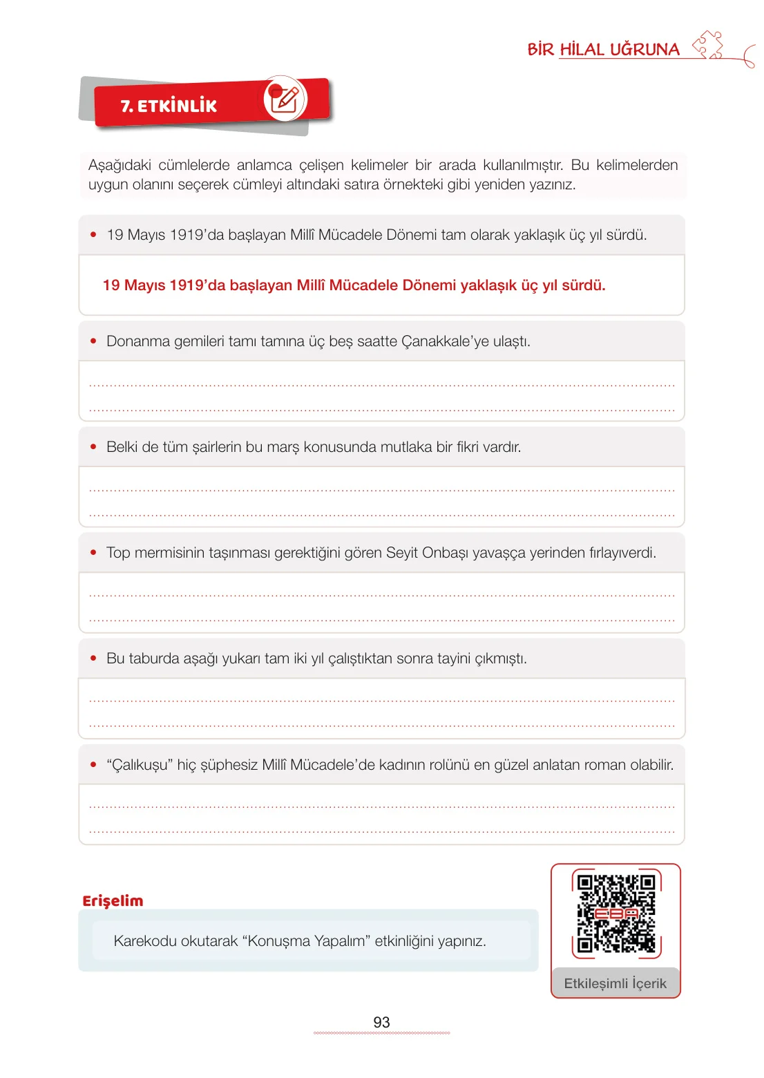 7. Sınıf Türkçe Ders Kitabı Cevapları Meb Yayınları 1. Kitap Sayfa 93