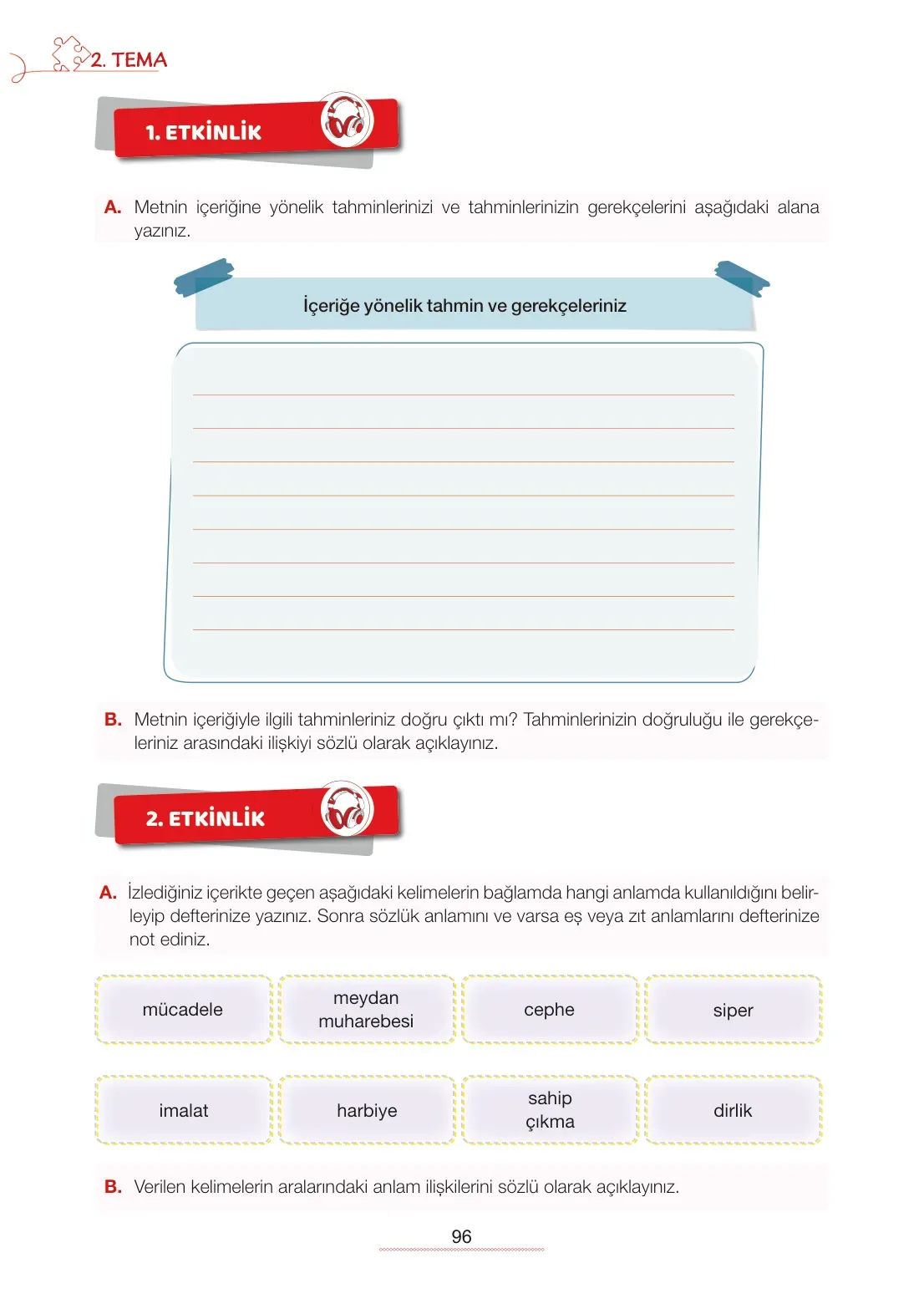 7. Sınıf Türkçe Ders Kitabı Cevapları Meb Yayınları 1. Kitap Sayfa 96