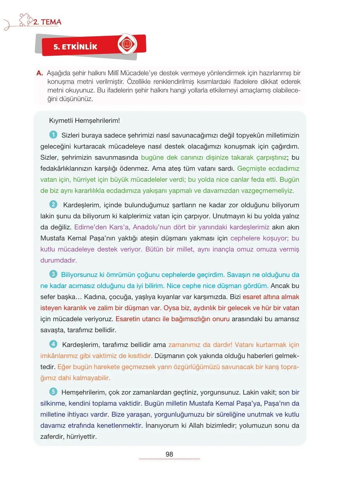7. Sınıf Türkçe Ders Kitabı Cevapları Meb Yayınları 1. Kitap Sayfa 98