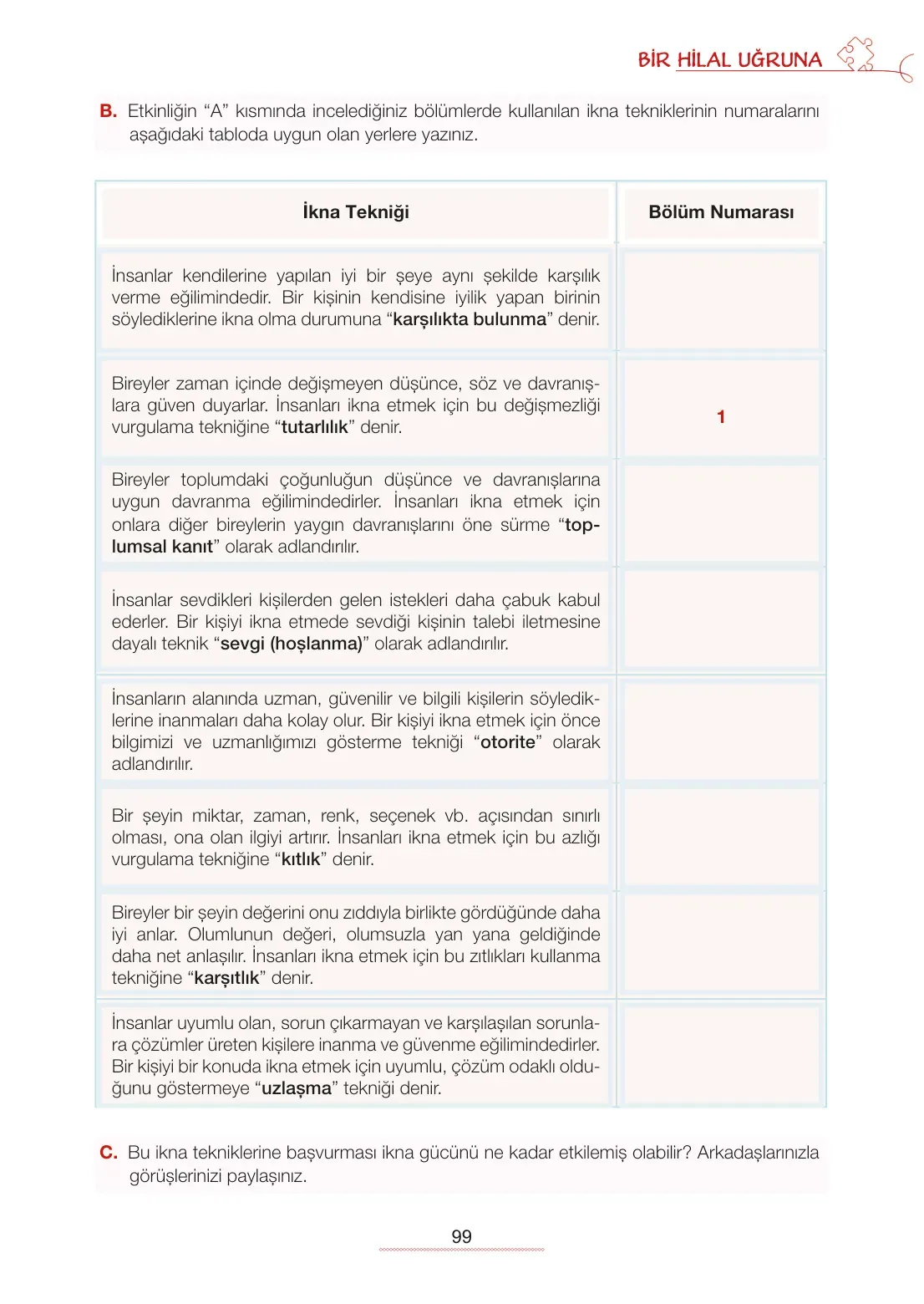 7. Sınıf Türkçe Ders Kitabı Cevapları Meb Yayınları 1. Kitap Sayfa 99
