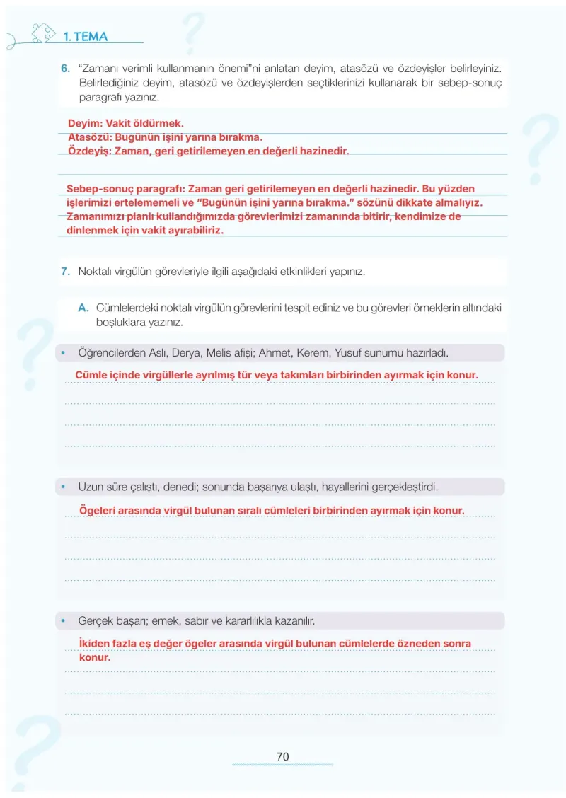 7. Sınıf Türkçe Ders Kitabı Cevapları Meb Yayınları 1. Kitap Sayfa 70 Çözüm Görseli