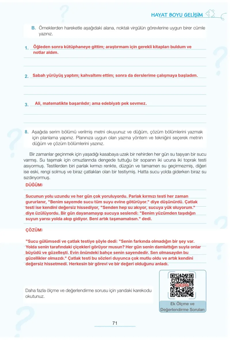 7. Sınıf Türkçe Ders Kitabı Cevapları Meb Yayınları 1. Kitap Sayfa 71 Çözüm Görseli