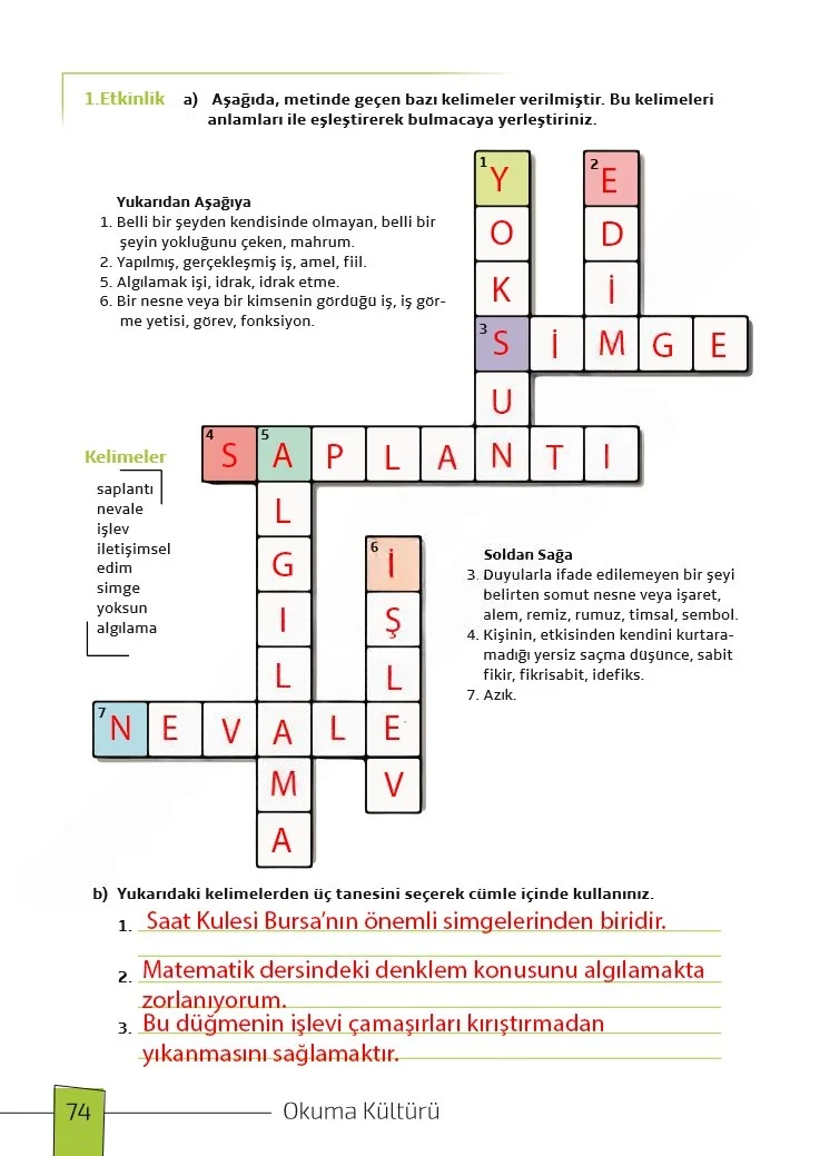 7. Sınıf Türkçe Ders Kitabı Cevapları Meb Yayınları 1. Kitap Sayfa 74 Çözüm Görseli