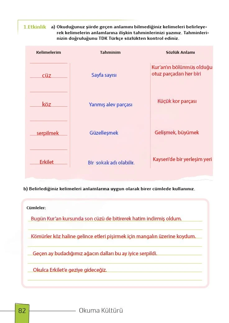 7. Sınıf Türkçe Ders Kitabı Cevapları Meb Yayınları 1. Kitap Sayfa 82 Çözüm Görseli
