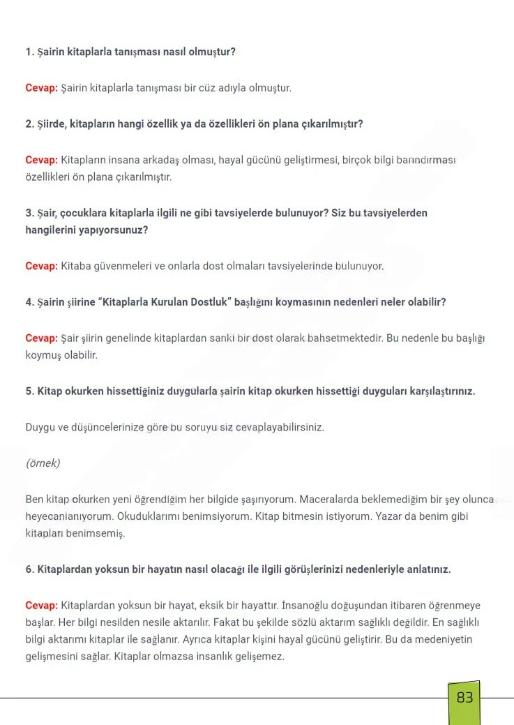 7. Sınıf Türkçe Ders Kitabı Cevapları Meb Yayınları 1. Kitap Sayfa 83 Çözüm Görseli