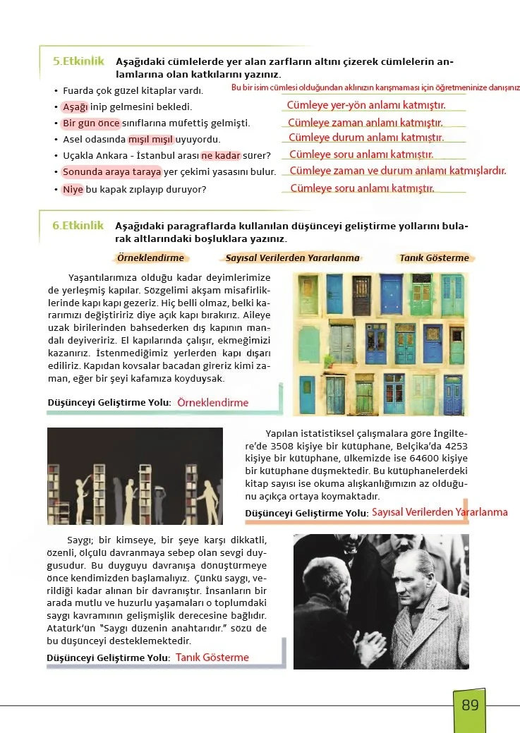 7. Sınıf Türkçe Ders Kitabı Cevapları Meb Yayınları 1. Kitap Sayfa 89 Çözüm Görseli