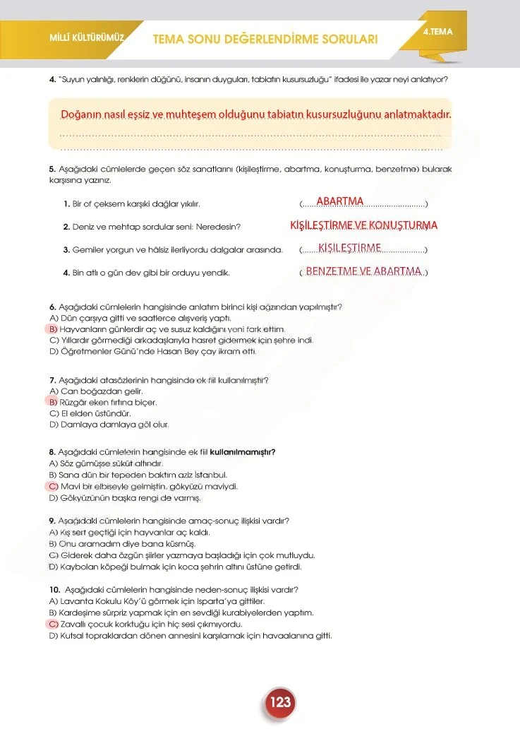 7. Sınıf Türkçe Ders Kitabı Cevapları Meb Yayınları 2. Kitap Sayfa 123 Çözüm Görseli