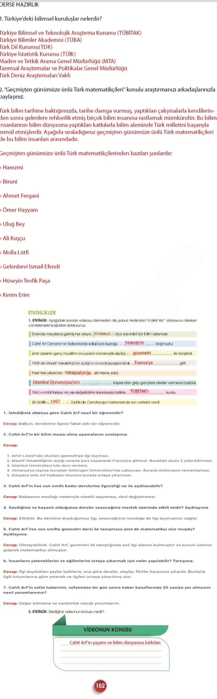 7. Sınıf Türkçe Ders Kitabı Cevapları Meb Yayınları 2. Kitap Sayfa 152 Çözüm Görseli