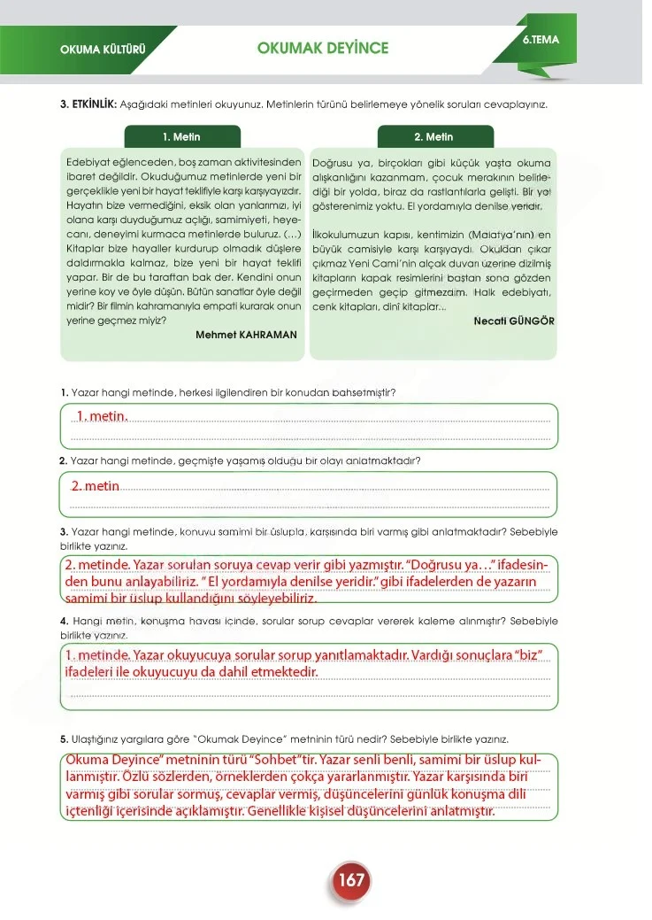 7. Sınıf Türkçe Ders Kitabı Cevapları Meb Yayınları 2. Kitap Sayfa 167 Çözüm Görseli