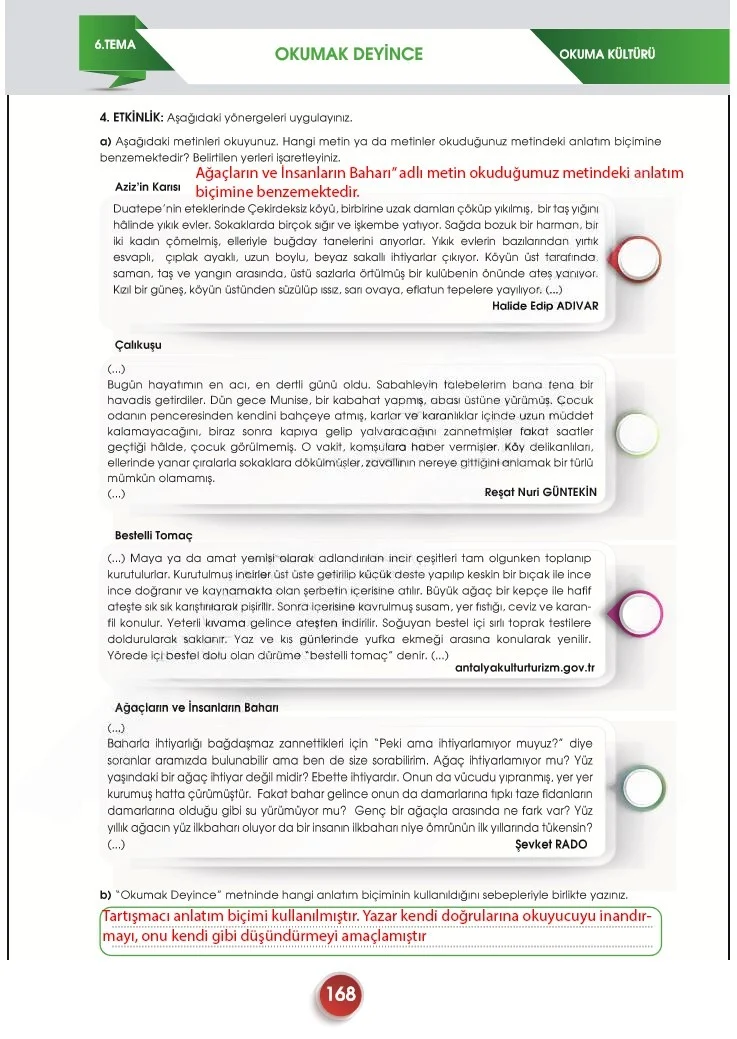 7. Sınıf Türkçe Ders Kitabı Cevapları Meb Yayınları 2. Kitap Sayfa 168 Çözüm Görseli