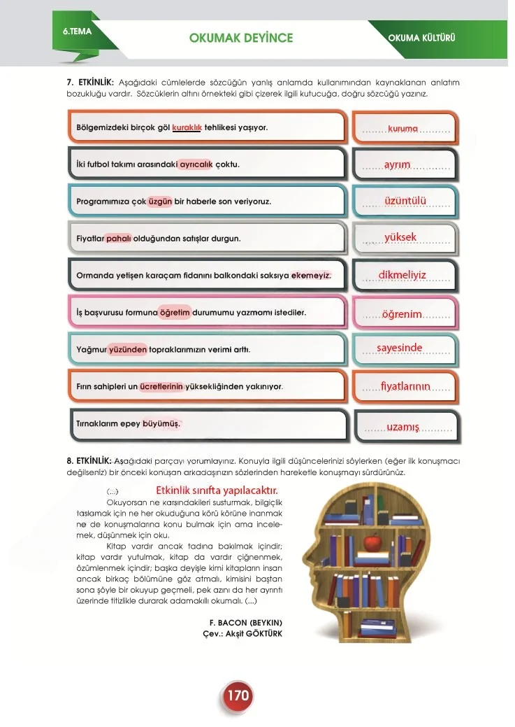 7. Sınıf Türkçe Ders Kitabı Cevapları Meb Yayınları 2. Kitap Sayfa 170 Çözüm Görseli