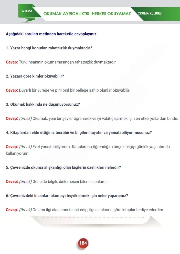 7. Sınıf Türkçe Ders Kitabı Cevapları Meb Yayınları 2. Kitap Sayfa 184 Çözüm Görseli