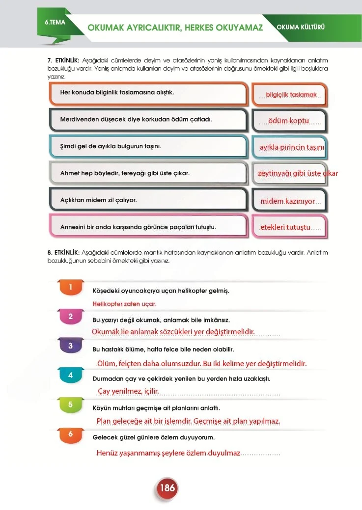 7. Sınıf Türkçe Ders Kitabı Cevapları Meb Yayınları 2. Kitap Sayfa 186 Çözüm Görseli