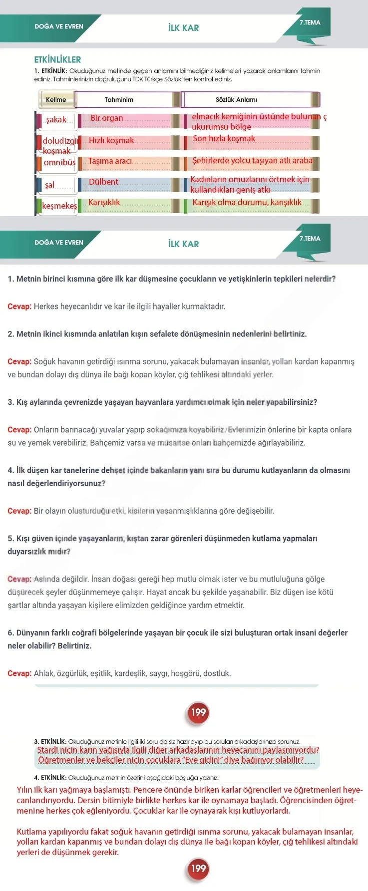 7. Sınıf Türkçe Ders Kitabı Cevapları Meb Yayınları 2. Kitap Sayfa 199 Çözüm Görseli