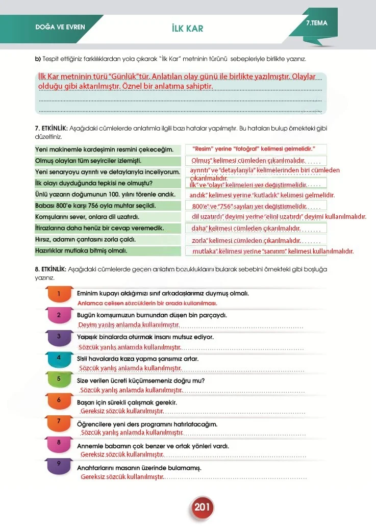 7. Sınıf Türkçe Ders Kitabı Cevapları Meb Yayınları 2. Kitap Sayfa 201 Çözüm Görseli