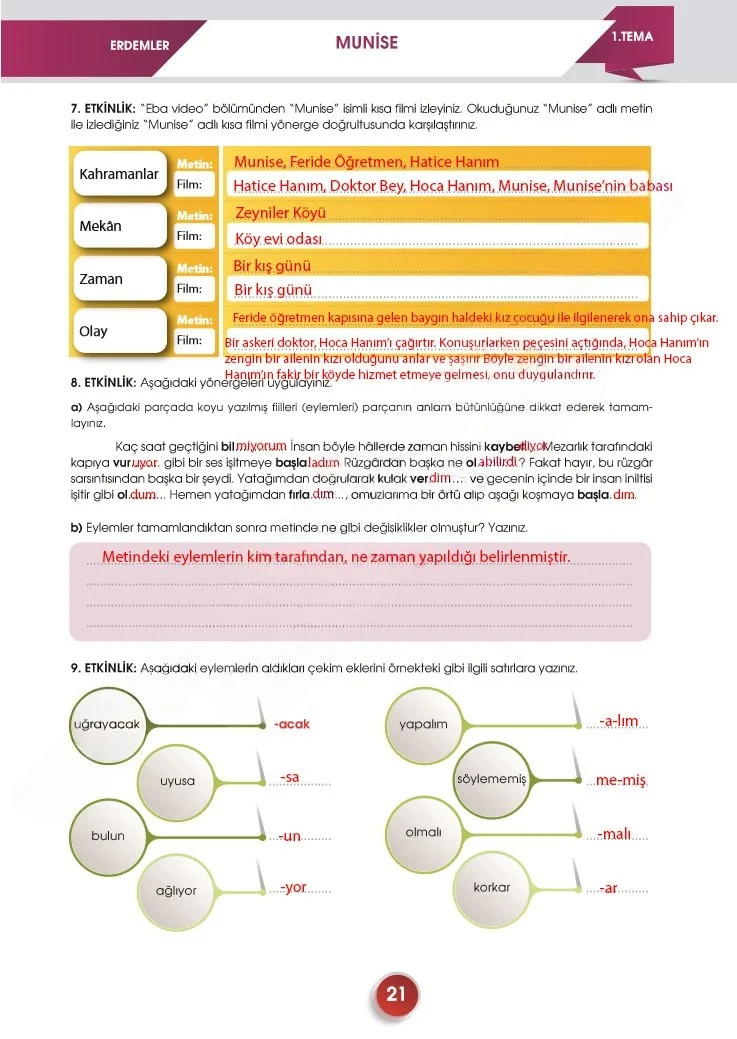 7. Sınıf Türkçe Ders Kitabı Cevapları Meb Yayınları 2. Kitap Sayfa 21 Çözüm Görseli