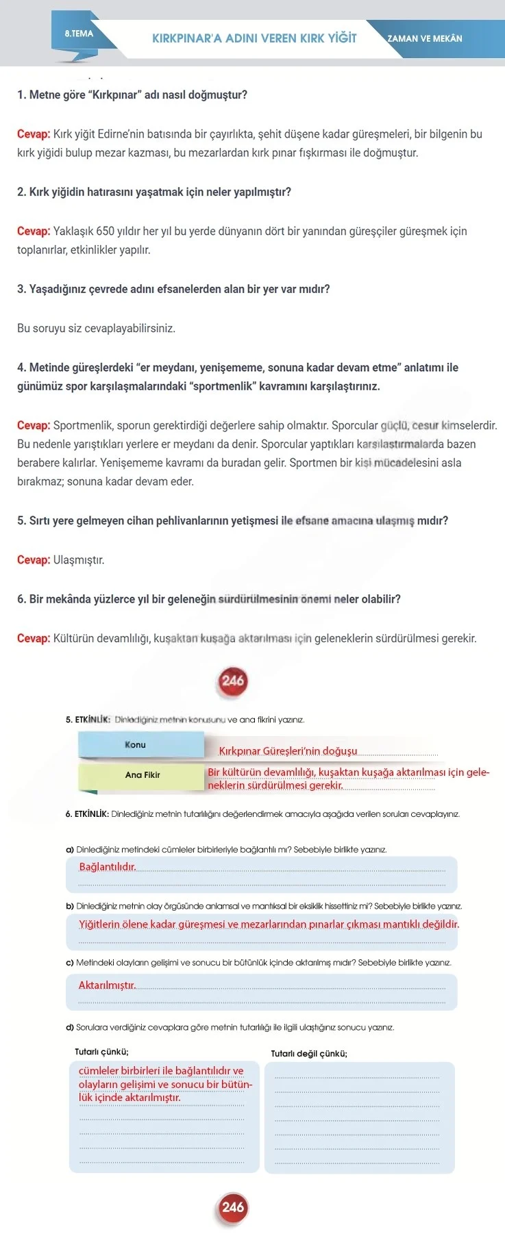 7. Sınıf Türkçe Ders Kitabı Cevapları Meb Yayınları 2. Kitap Sayfa 246 Çözüm Görseli