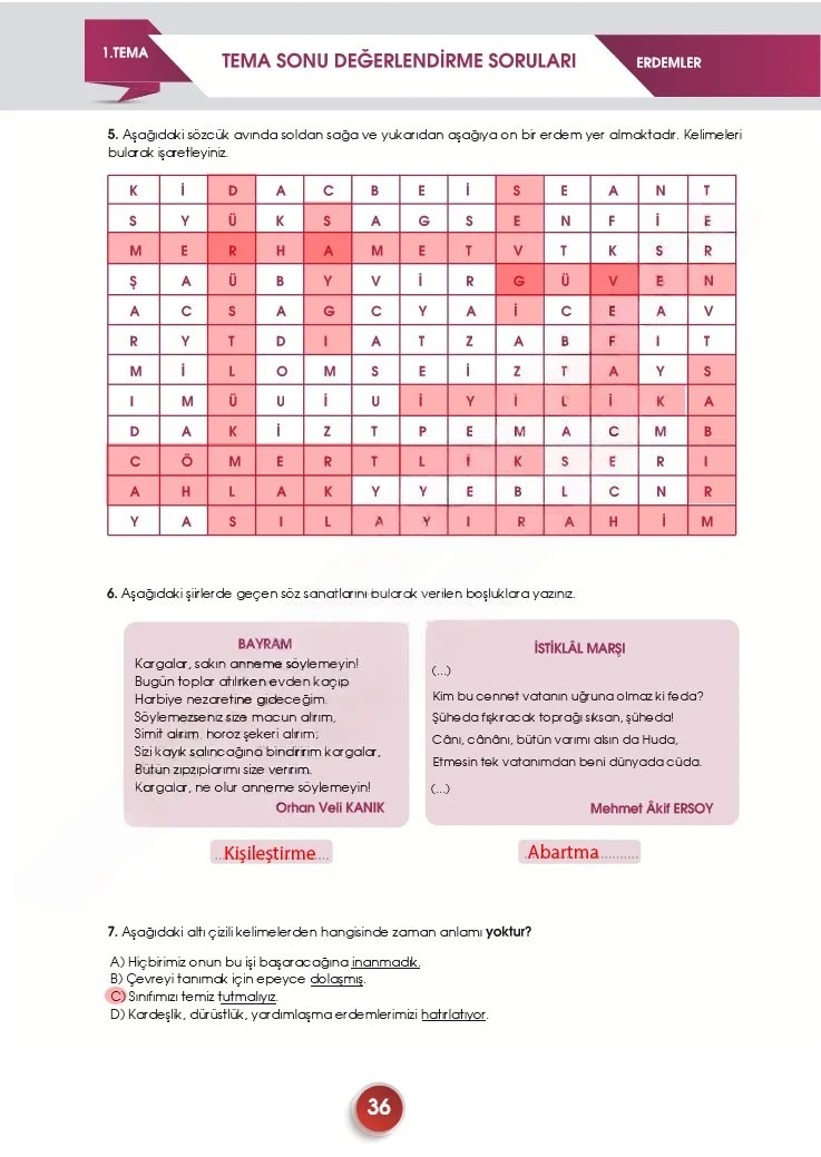 7. Sınıf Türkçe Ders Kitabı Cevapları Meb Yayınları 2. Kitap Sayfa 36 Çözüm Görseli