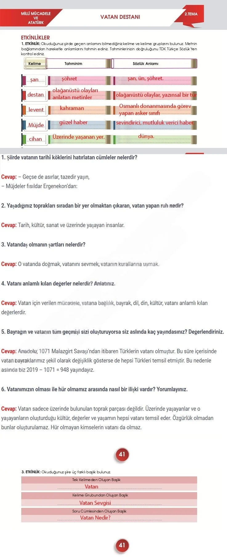 7. Sınıf Türkçe Ders Kitabı Cevapları Meb Yayınları 2. Kitap Sayfa 41 Çözüm Görseli