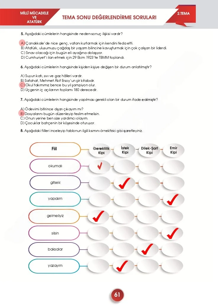 7. Sınıf Türkçe Ders Kitabı Cevapları Meb Yayınları 2. Kitap Sayfa 61 Çözüm Görseli