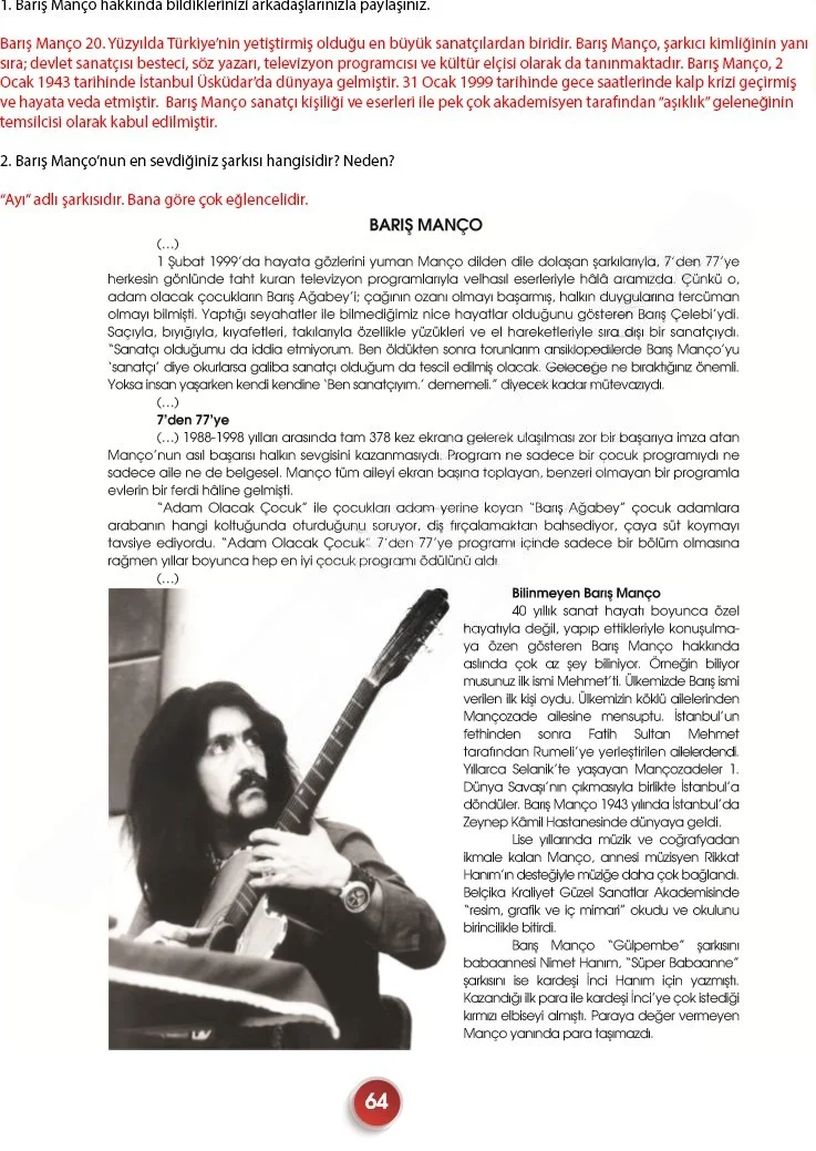 7. Sınıf Türkçe Ders Kitabı Cevapları Meb Yayınları 2. Kitap Sayfa 64 Çözüm Görseli